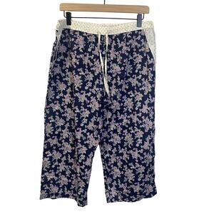 La Lingerie NWT Lightweight Floral Lace Pajama Pants Navy Blue 100% Cotton Sz L